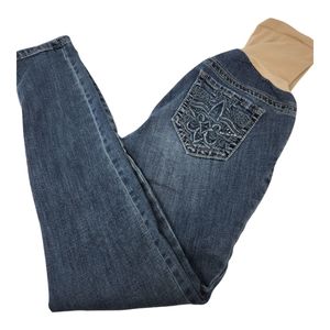 Maternity Jeans Size S Over Belly Panel Stretch Rhinestone Pockets Tapered Leg